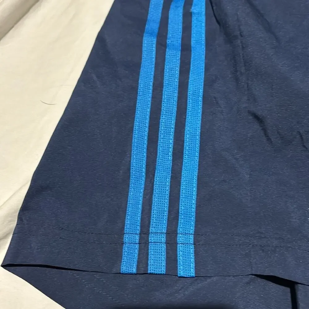 Adidas L navy blue turquoise 3 strip chartreuse accents like new nwot